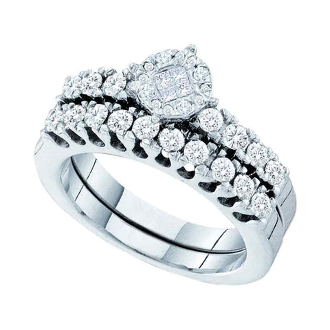 14kt White Gold Womens Princess Round Diamond Soleil Bridal Wedding Engagement Ring Band Set 7/8 Cttw