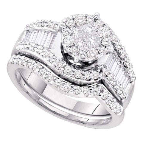 14kt White Gold Womens Princess Diamond Bridal Wedding Engagement Ring Band Set 1-1/4 Cttw