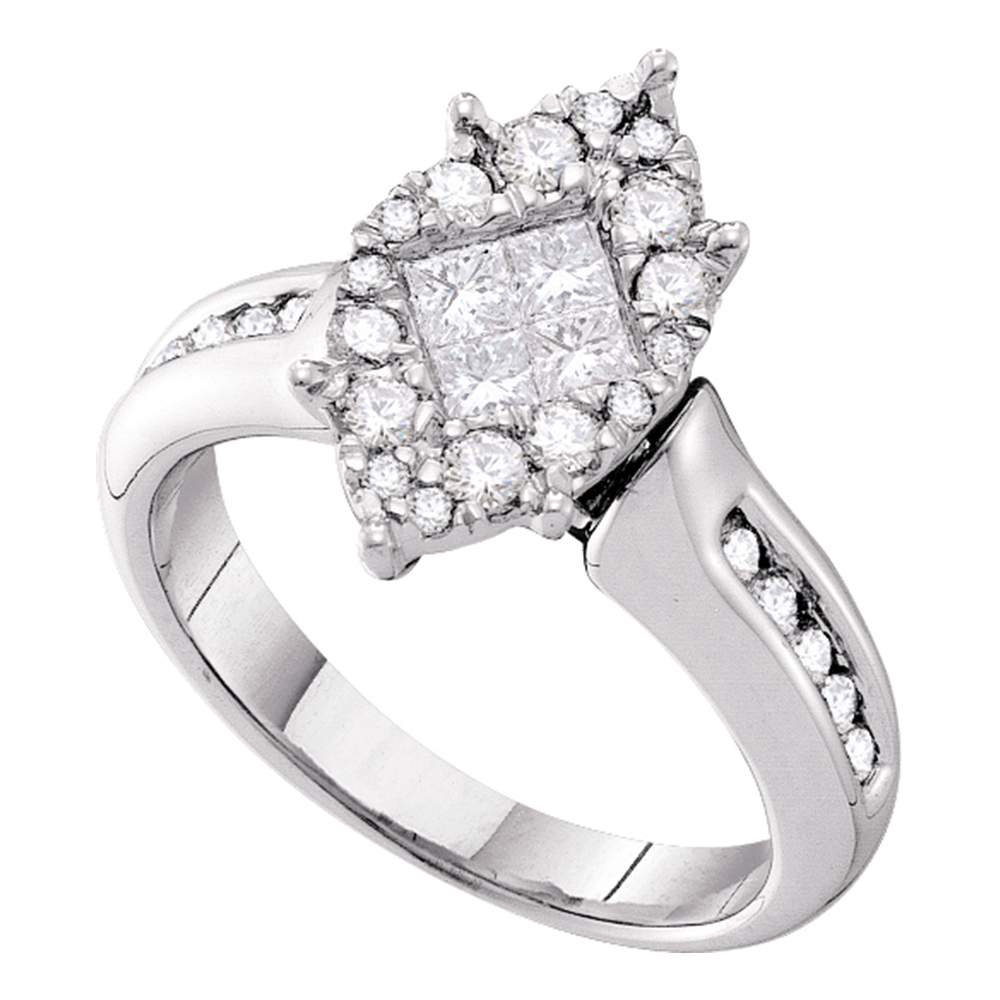 14kt White Gold Womens Princess Round Diamond Soleil Cluster Bridal Wedding Engagement Ring 1.00 Cttw