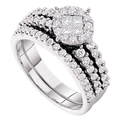 14kt White Gold Womens Princess Round Diamond Soleil Bridal Wedding Engagement Ring Band Set 1.00 Cttw