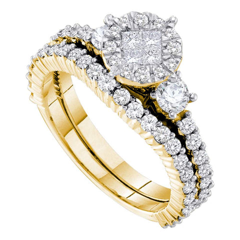 14kt Yellow Gold Womens Princess Round Diamond Soleil Bridal Wedding Engagement Ring Band Set 1-3/8 Cttw