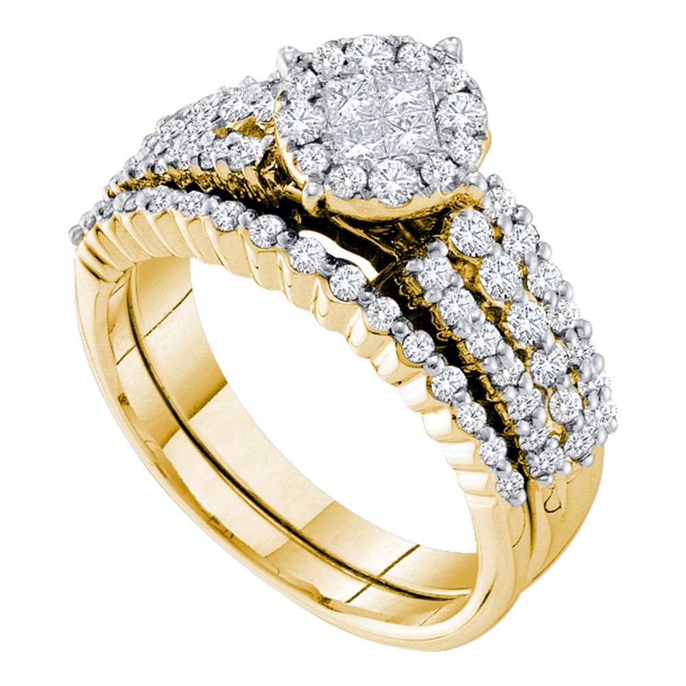 14kt Yellow Gold Womens Princess Diamond Soleil Bridal Wedding Engagement Ring Band Set 1-1/5 Cttw
