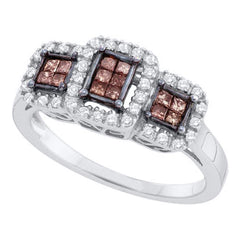 14kt white gold womens princess cognac brown color enhanced diamond triple cluster ring 3/8 cttw47106