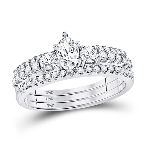 14kt White Gold Womens Marquise Diamond 3-Piece Bridal Wedding Engagement Ring Band Set 1.00 Cttw