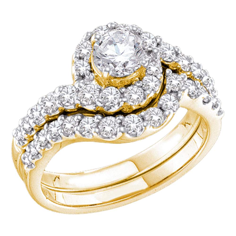 14kt Yellow Gold Womens Round Diamond Bridal Wedding Engagement Ring Band Set 1-3/8 Cttw