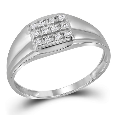 Sterling Silver Mens Round Diamond Square Cluster Ring 1/8 Cttw