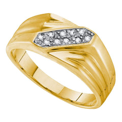 yellow tone sterling silver mens round prong set diamond double row ring 1/10 cttw48295