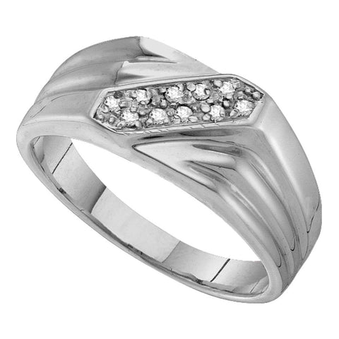 Sterling Silver Mens Round Prong-set Diamond Diagonal Double Row Band Ring 1/10 Cttw
