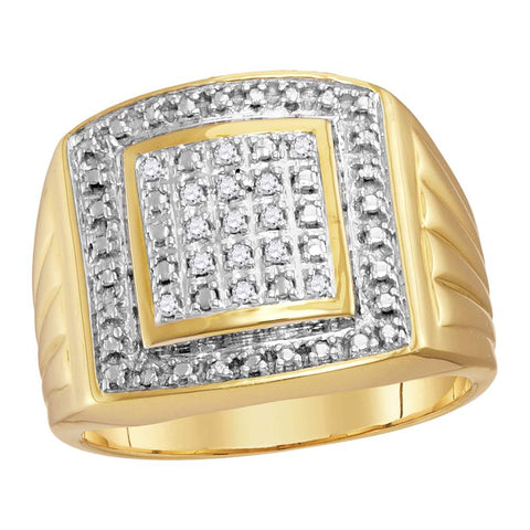 Yellow-tone Sterling Silver Mens Round Diamond Square Frame Cluster Ring 1/10 Cttw