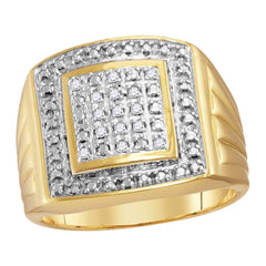 yellow tone sterling silver mens round diamond square frame cluster ring 1/10 cttw48317