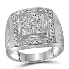 sterling silver mens round diamond square frame cluster ring 1/10 cttw48318