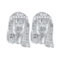 Sterling Silver Womens Round Diamond Jesus Christ Messiah Stud Earrings 1/12 Cttw