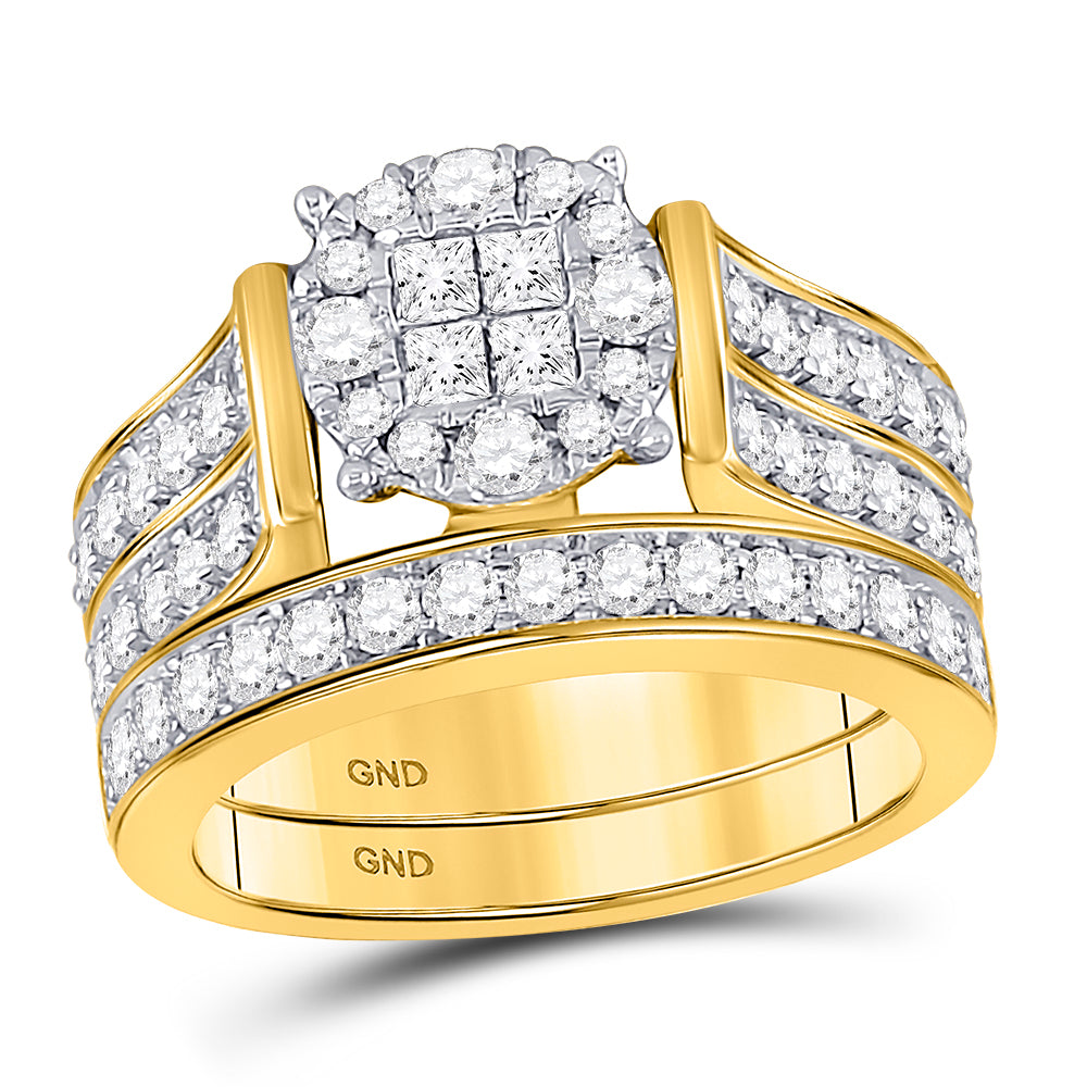 14kt Yellow Gold Womens Princess Diamond Soleil Bridal Wedding Engagement Ring Set 1-1/2 Cttw