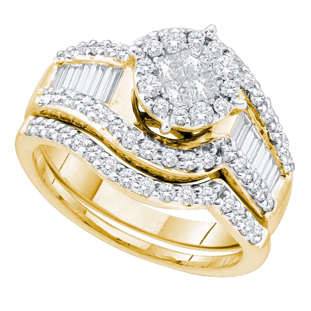 14kt Yellow Gold Womens Princess Diamond Bridal Wedding Engagement Ring Band Set 1-1/4 Cttw