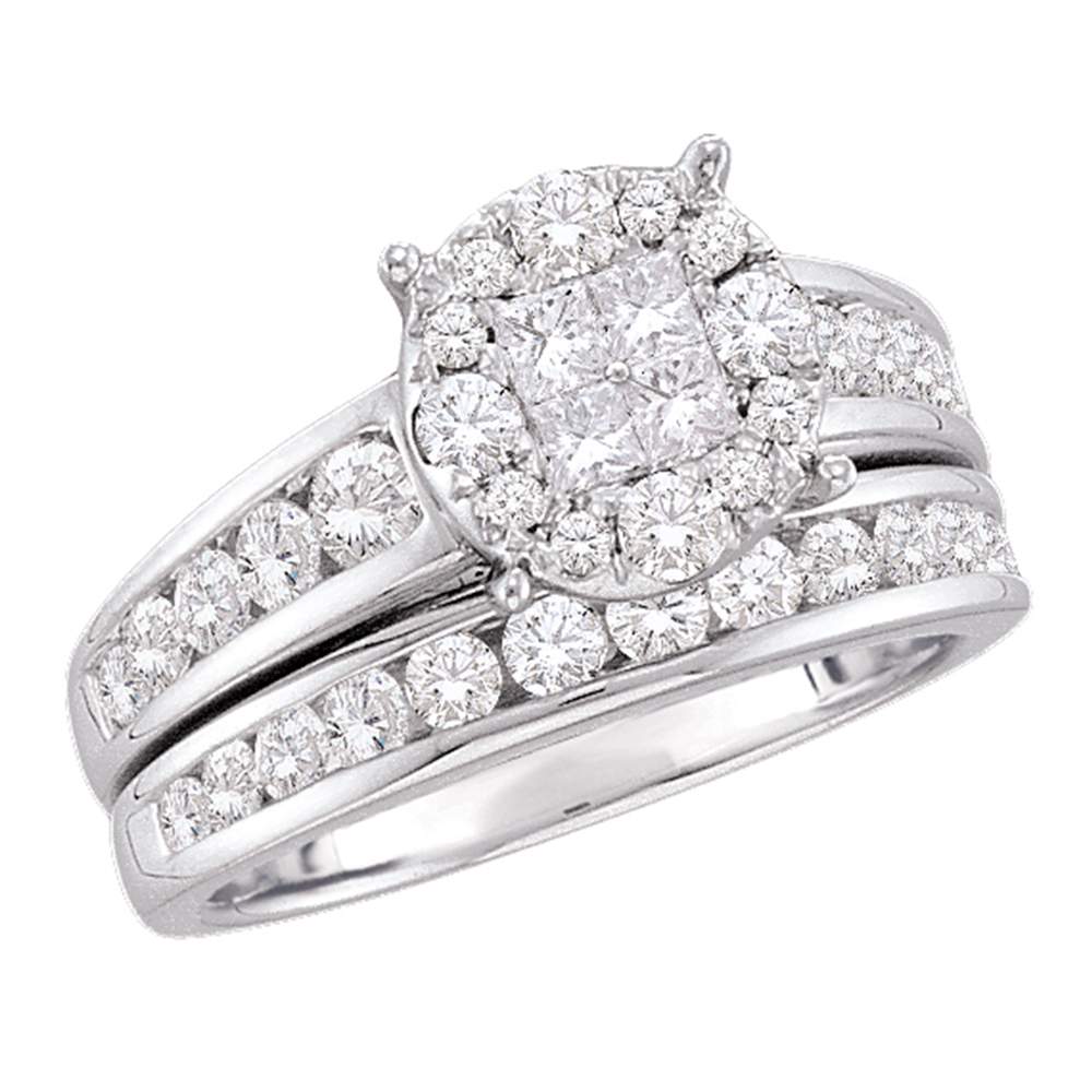 14kt White Gold Womens Diamond Soleil Cluster Bridal Wedding Engagement Ring Band Set 1-3/8 Cttw