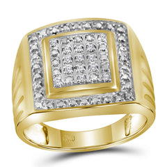 yellow tone sterling silver mens round diamond square frame cluster ring 1/10 cttw   size 948934
