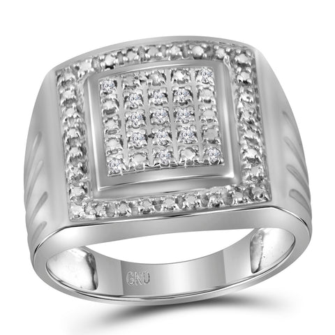Sterling Silver Mens Round Diamond Square Frame Cluster Ring 1/10 Cttw - Size 9