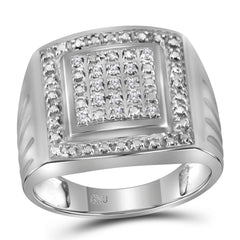 sterling silver mens round diamond square frame cluster ring 1/10 cttw   size 948935