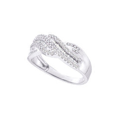 14kt white gold womens round baguette diamond stripe crossover band 3/8 cttw49646