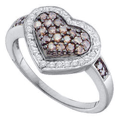 14kt white gold womens round cognac brown color enhanced diamond framed heart cluster ring 1/2 cttw51786