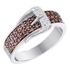 14kt white gold womens round cognac brown color enhanced diamond belt buckle band ring 1/2 cttw51843
