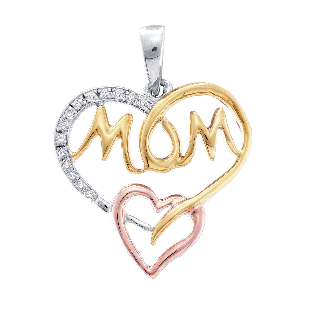 Sterling Silver Womens Round Diamond Tri-tone Mom Mother Heart Pendant 1/12 Cttw