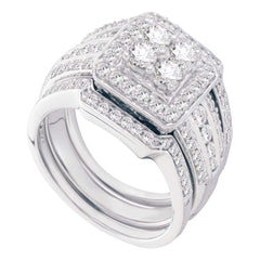 14kt white gold womens round diamond halo 3 piece bridal wedding engagement ring band set 1 1/2 cttw52343