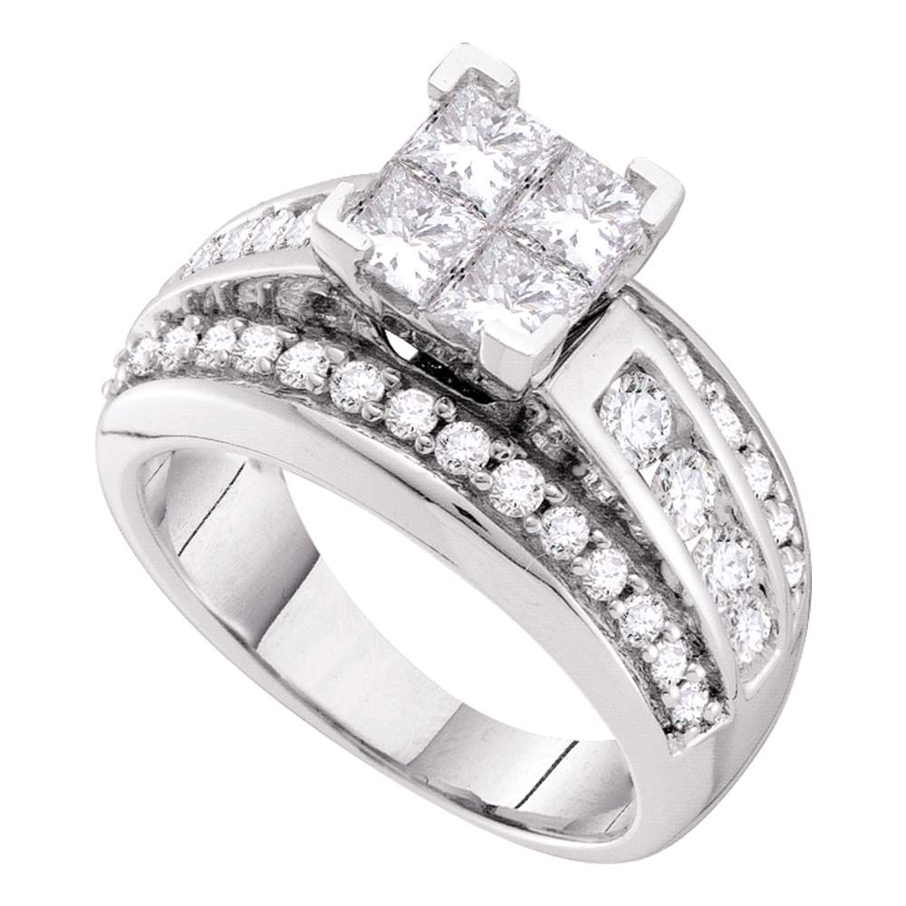 14kt White Gold Womens Princess Diamond Cluster Bridal Wedding Engagement Ring 1-1/2 Cttw