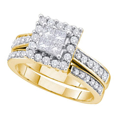 14kt yellow gold womens princess diamond square halo bridal wedding engagement ring band set 1.00 cttw52390