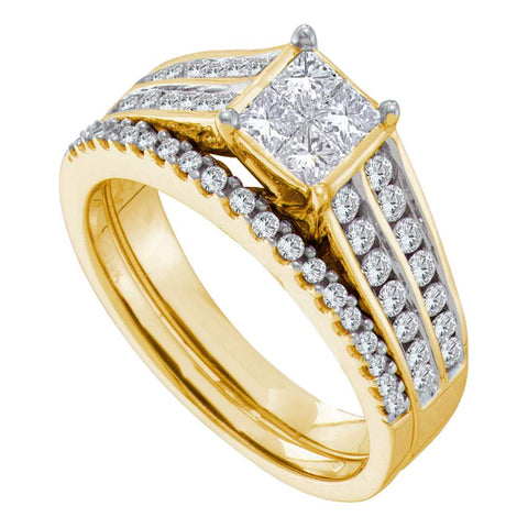 14kt Yellow Gold Womens Princess Diamond Bridal Wedding Engagement Ring Band Set 1.00 Cttw