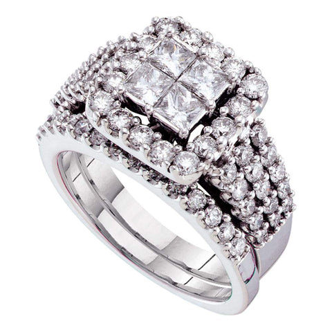 14kt White Gold Womens Princess Diamond Bridal Wedding Engagement Ring Band Set 1.00 Cttw