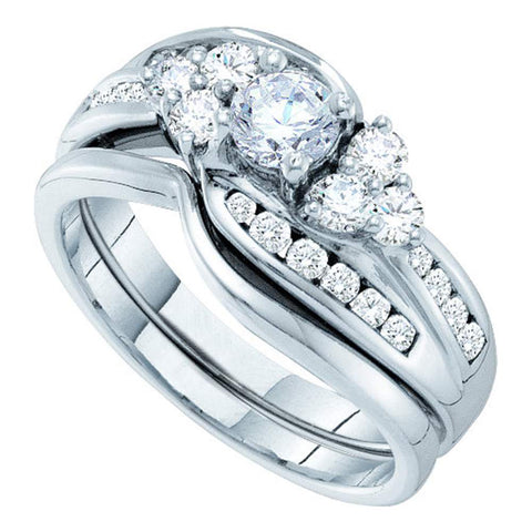 14kt White Gold Womens Round Diamond Bridal Wedding Engagement Ring Band Set 1.00 Cttw