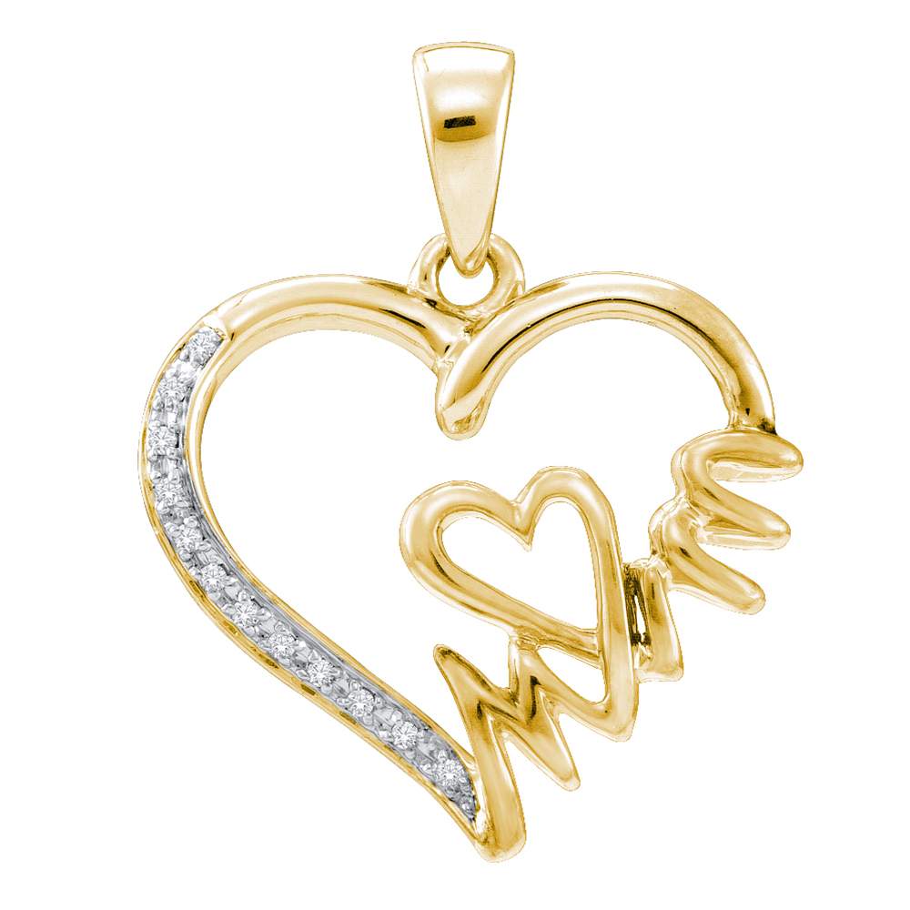 Yellow Tone 925 Sterling Silver Women's Mom Heart Pendant with Diamond 1/20 Cttw