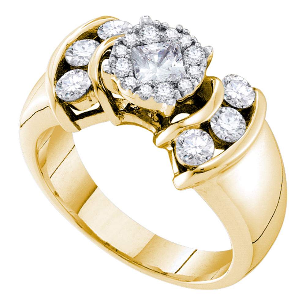 14kt Yellow Gold Womens Princess Round Diamond Soleil Cluster Bridal Wedding Engagement Ring 1.00 Cttw
