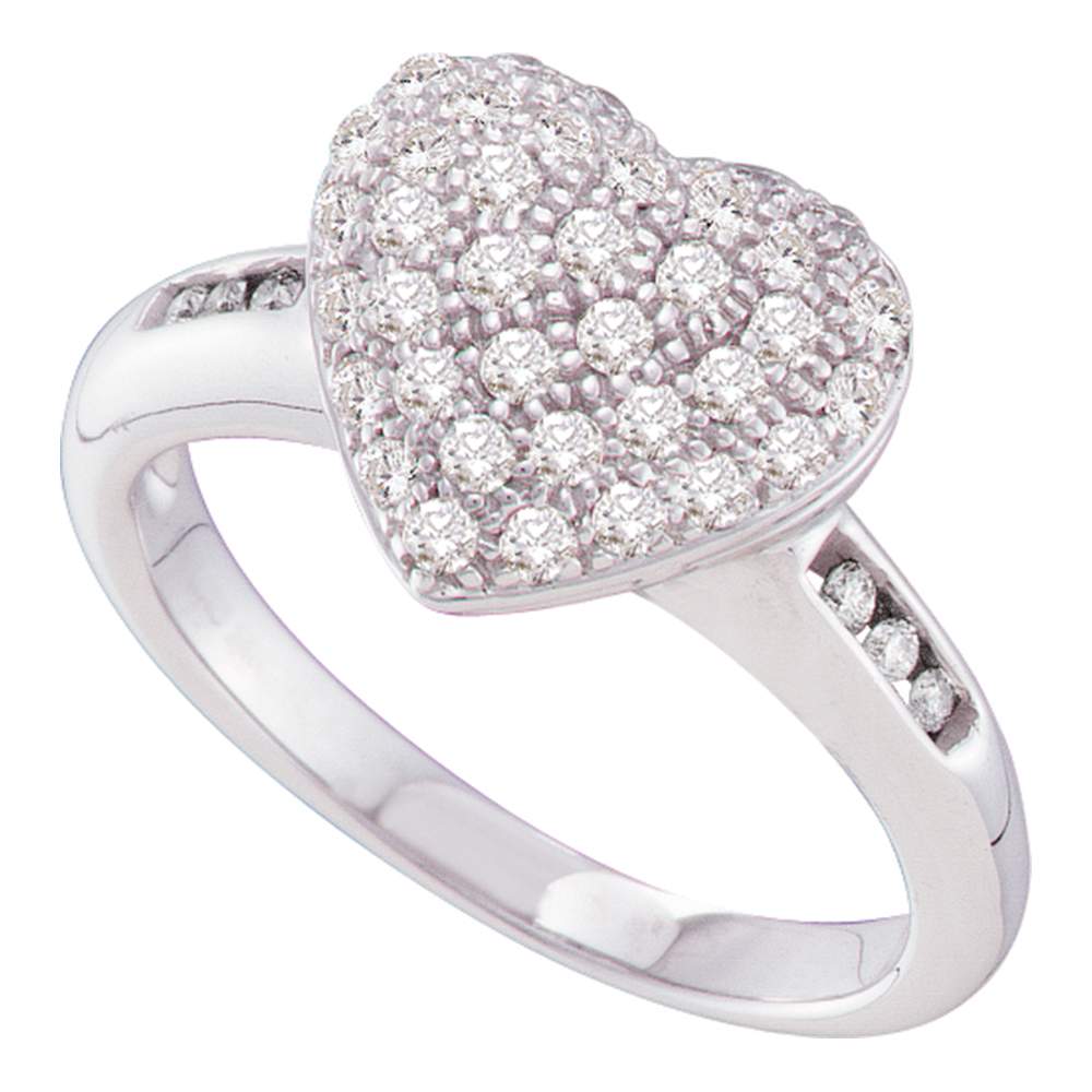 14kt White Gold Womens Round Diamond Heart Cluster Ring 1/2 Cttw