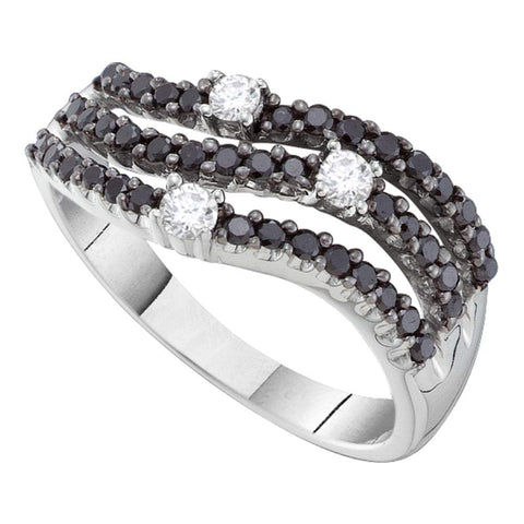 14kt White Gold Womens Round Black Color Enhanced Diamond Triple Row Band Ring 1/2 Cttw