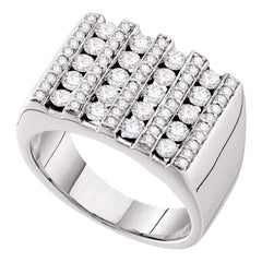 14kt white gold mens round channel set diamond square stripe cluster ring 1 1/2 cttw53220