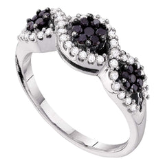14kt white gold womens round black color enhanced diamond flower cluster band ring 1/2 cttw53280
