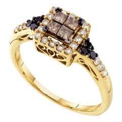 14kt yellow gold womens princess cognac brown color enhanced diamond cluster ring 1/2 cttw53482