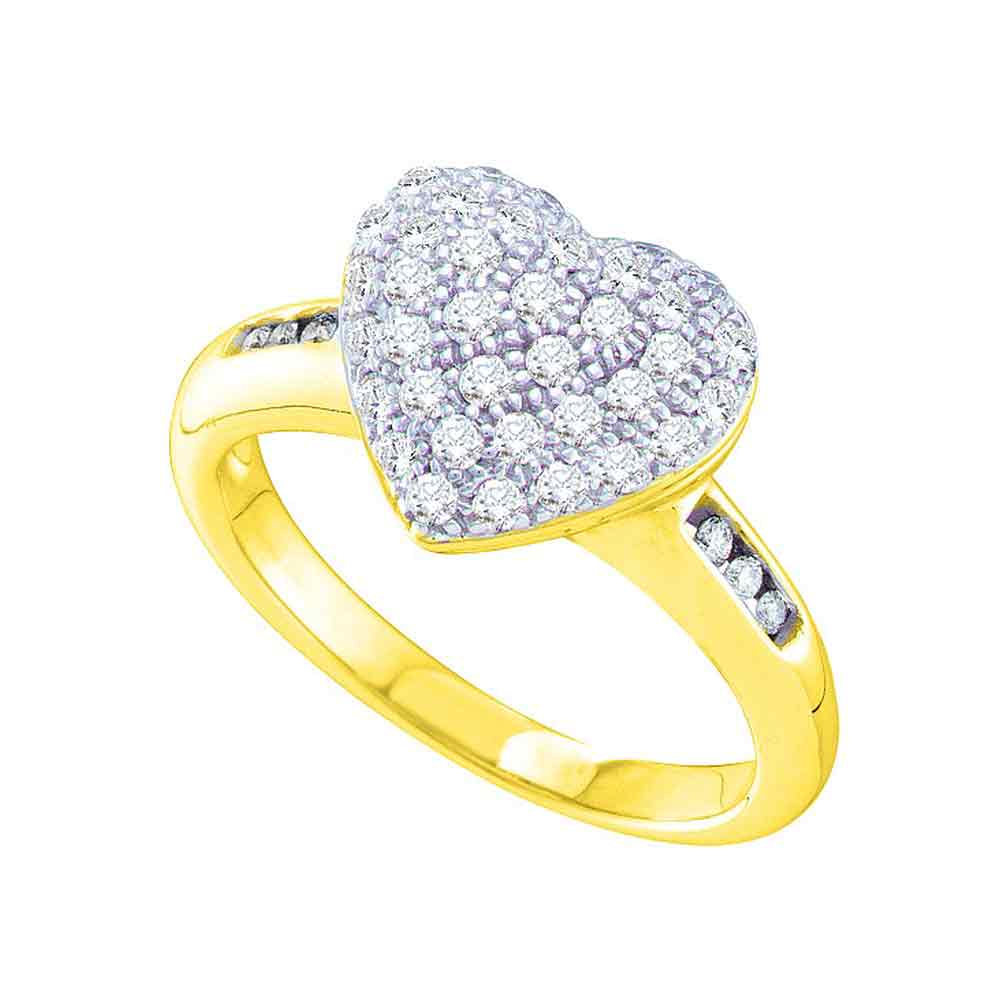 14kt Yellow Gold Womens Round Diamond Heart Cluster Ring 1/2 Cttw