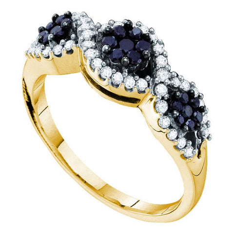 14kt Yellow Gold Womens Round Black Color Enhanced Diamond Flower Cluster Band Ring 1/2 Cttw
