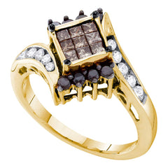 14kt yellow gold womens princess brown color enhanced diamond cluster ring 3/4 cttw53628