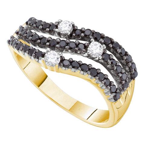 14kt Yellow Gold Womens Round Black Color Enhanced Diamond Triple Row Band Ring 1/2 Cttw