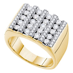 14kt yellow gold mens round channel set diamond square stripe cluster ring 1 1/2 cttw53716