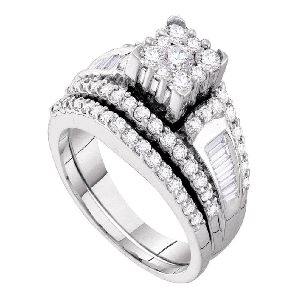 14kt White Gold Womens Round Diamond Bridal Wedding Engagement Ring Band Set 1-1/2 Cttw