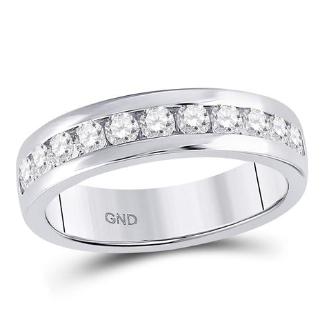 14kt White Gold Mens Round Diamond Single Row Comfort Fit Wedding Band Ring 1.00 Cttw