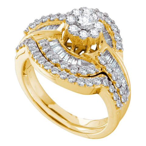 14kt Yellow Gold Womens Round Diamond Bridal Wedding Engagement Ring Band Set 1-1/5 Cttw