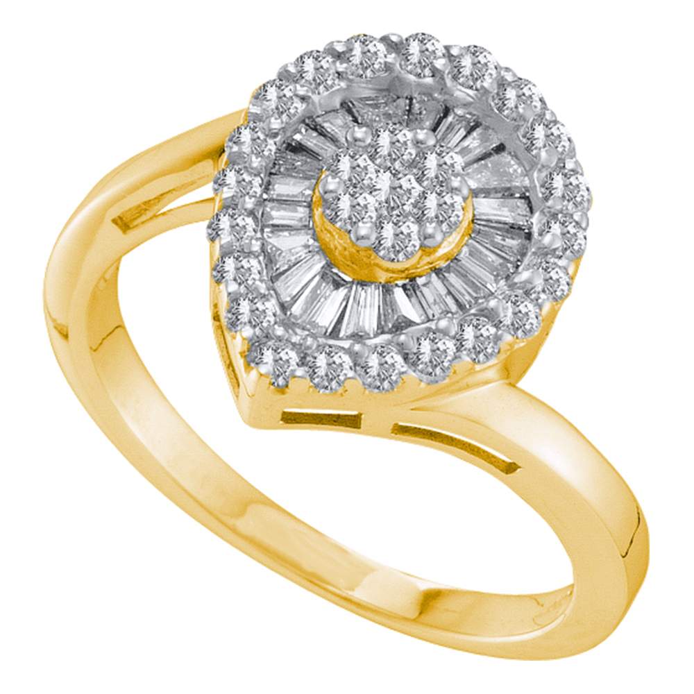 14kt Yellow Gold Womens Round Diamond Teardrop Frame Flower Cluster Ring 3/4 Cttw