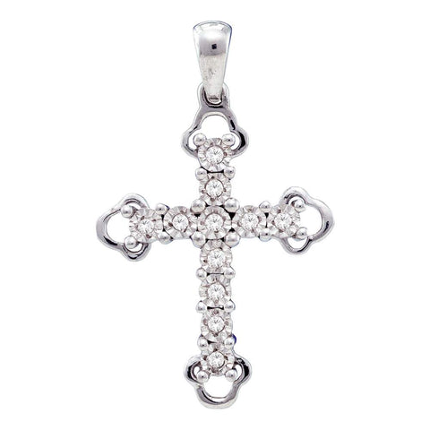 Trefoil Tips Cross Pendant, Sterling Silver with Diamonds 1/8 Cttw