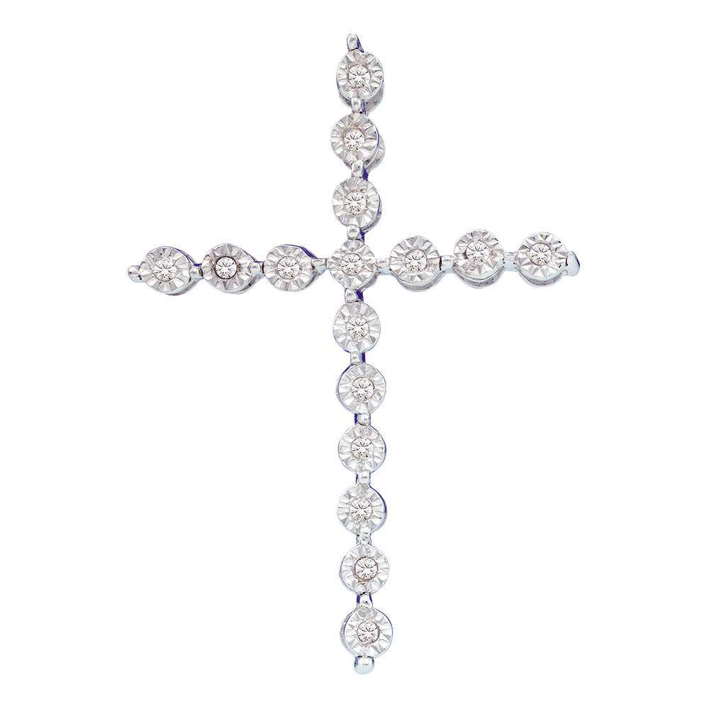 Round Diamond Cross Pendant, 925 Sterling Silver, 1/8 Cttw